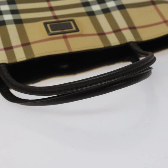 BURBERRY Nova Check Hand Bag PVC Leather Beige Dark Brown Auth - Picture 7 of 14